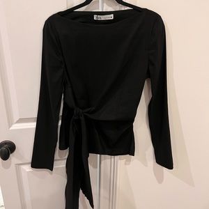 Black Zara Shirt with Cinched Waist Tie